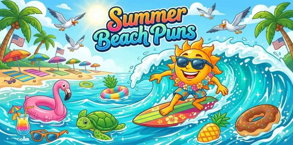 Funny beach characters enjoying summer vacation