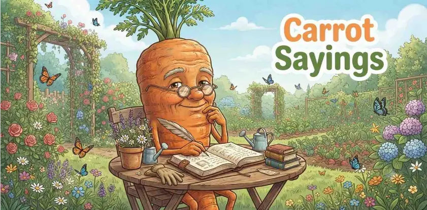 Happy carrot character sharing funny sayings  