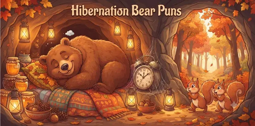 Sleepy bear in cave
Hibernation Bear puns