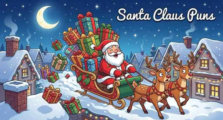 Funny Santa carrying presents