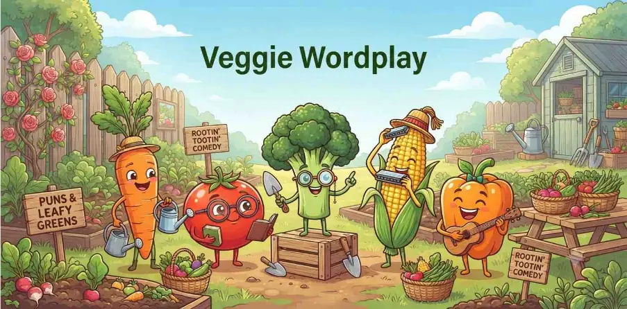 Funny vegetable characters with playful expressions  
