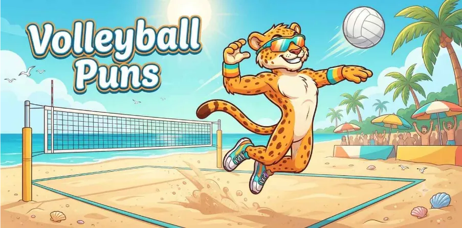 Happy volleyball mascot jumping high