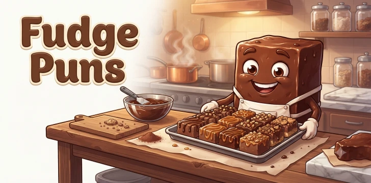 Funny fudge character making candy