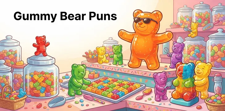Funny gummy bears at candy shop