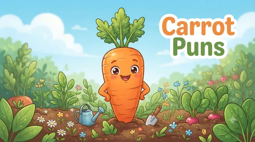 Cute carrot character smiling in garden