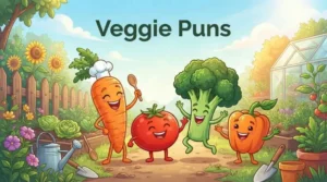 Funny veggie characters having a garden party